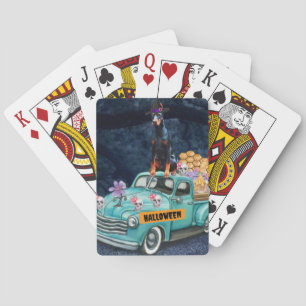 Doberman Dog Halloween Truck Scary Night Poker Cards