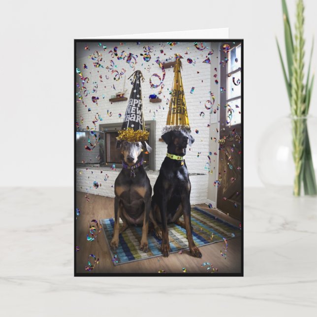 Doberman dog Happy New Year invitation or card (Front)