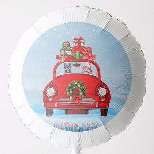 Doberman Dog In Car With Santa Claus  Balloon