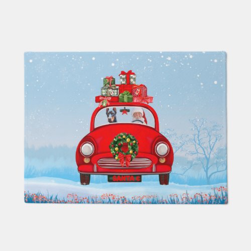 Doberman Dog In Car With Santa Claus Doormat