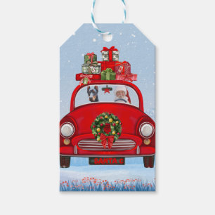 Doberman Dog In Car With Santa Claus  Gift Tags