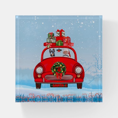 Doberman Dog In Car With Santa Claus  Paperweight