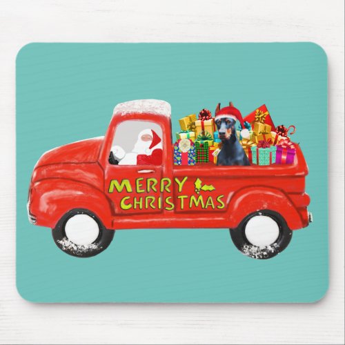 Doberman Dog in Christmas Delivery Truck Mouse Pad