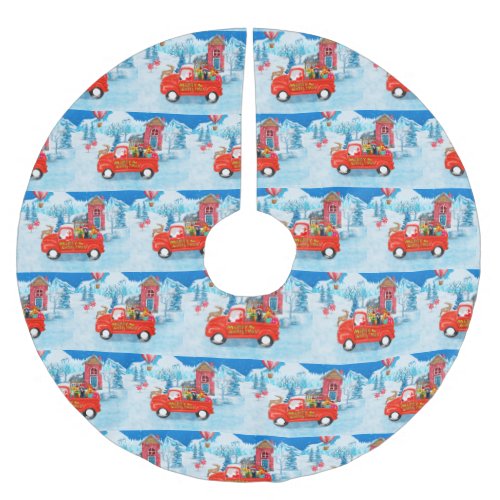 Doberman Dog in Christmas Delivery Truck Snow Brushed Polyester Tree Skirt