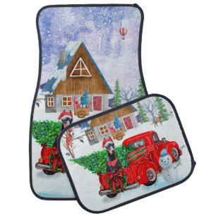 Doberman Dog In Christmas Delivery Truck Snow Car Floor Mat