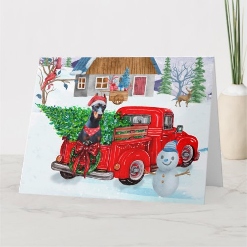 Doberman Dog In Christmas Delivery Truck Snow Card