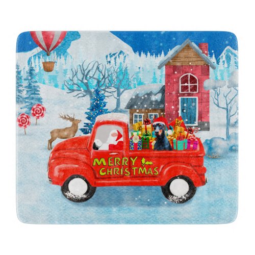 Doberman Dog in Christmas Delivery Truck Snow Cutting Board