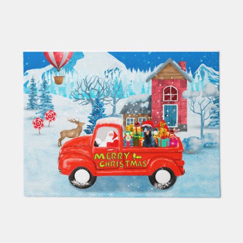 Doberman Dog in Christmas Delivery Truck Snow  Doormat