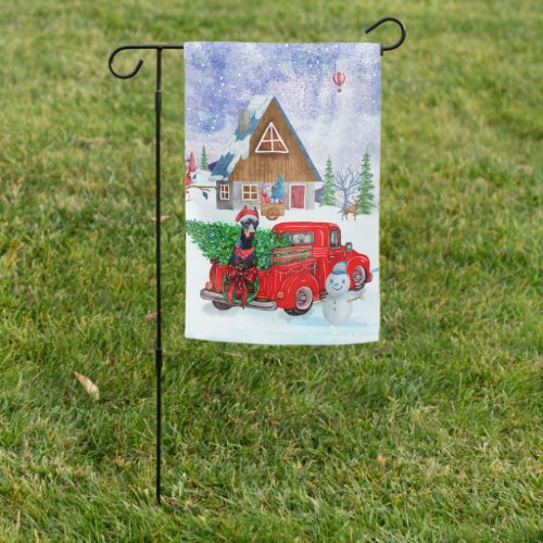 Doberman Dog In Christmas Delivery Truck Snow  Garden Flag