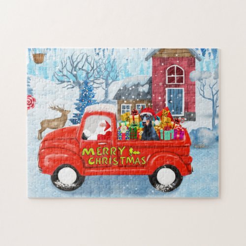 Doberman Dog in Christmas Delivery Truck Snow  Jigsaw Puzzle