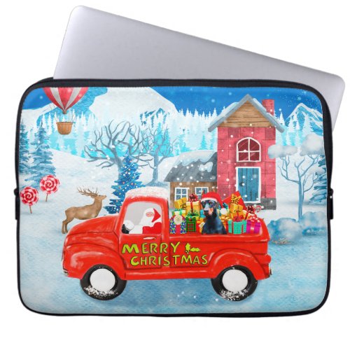 Doberman Dog in Christmas Delivery Truck Snow Laptop Sleeve