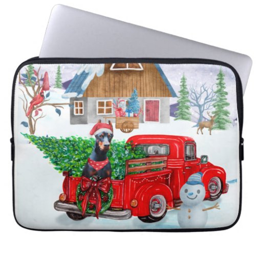 Doberman Dog In Christmas Delivery Truck Snow Laptop Sleeve