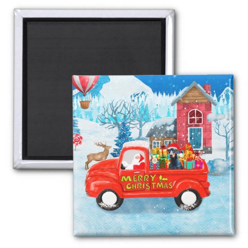 Doberman Dog in Christmas Delivery Truck Snow  Magnet