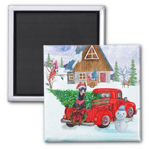Doberman Dog In Christmas Delivery Truck Snow Magnet