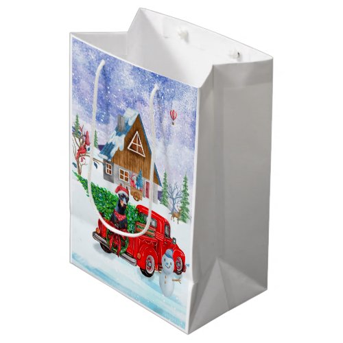 Doberman Dog In Christmas Delivery Truck Snow  Medium Gift Bag