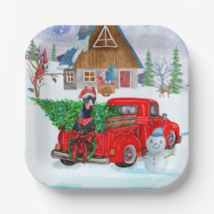 Doberman Dog In Christmas Delivery Truck Snow Paper Plates
