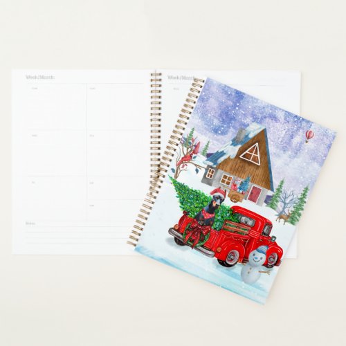 Doberman Dog In Christmas Delivery Truck Snow  Planner