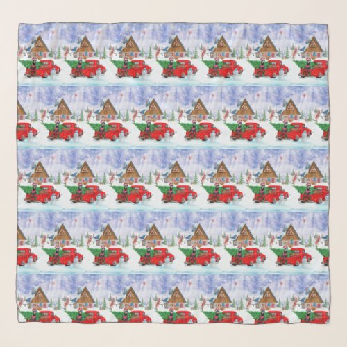 Doberman Dog In Christmas Delivery Truck Snow Scarf