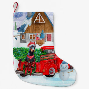 Doberman Dog In Christmas Delivery Truck Snow Small Christmas Stocking