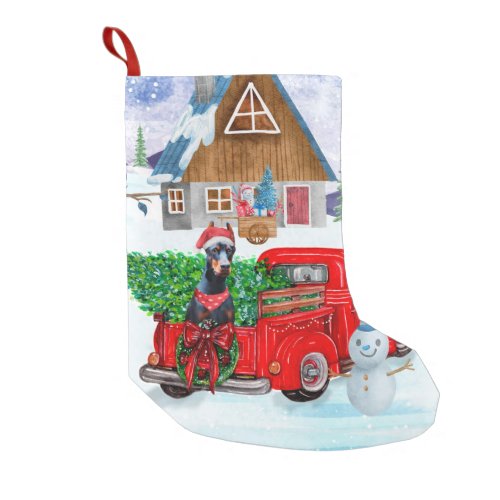 Doberman Dog In Christmas Delivery Truck Snow  Small Christmas Stocking
