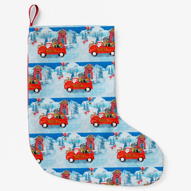Doberman Dog in Christmas Delivery Truck Snow  Small Christmas Stocking (Front)