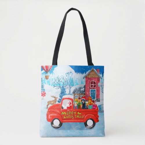 Doberman Dog in Christmas Delivery Truck Snow  Tote Bag