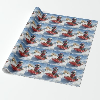 Doberman Dog in Sledge Let it Snow Christmas Wrapping Paper