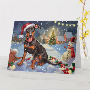 Doberman Dog in Sleigh Snow Christmas Card