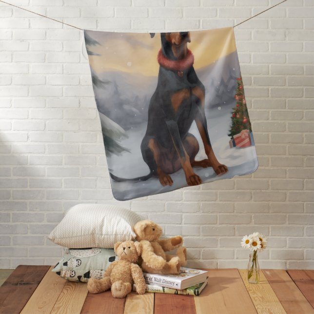 Doberman Dog in Snow Christmas  Baby Blanket (In Situ)