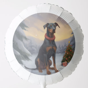 Doberman Dog in Snow Christmas Balloon