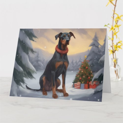 Doberman Dog in Snow Christmas  Card