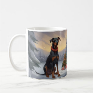 Doberman Dog in Snow Christmas  Coffee Mug
