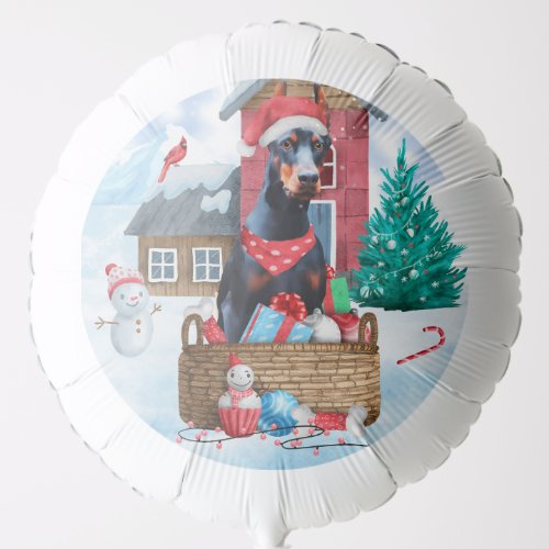 Doberman Dog In snow Christmas Dog House Balloon