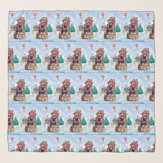 Doberman Dog In snow Christmas Dog House Scarf (Front)