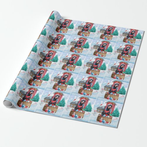 Doberman Dog In snow Christmas Dog House Wrapping Paper