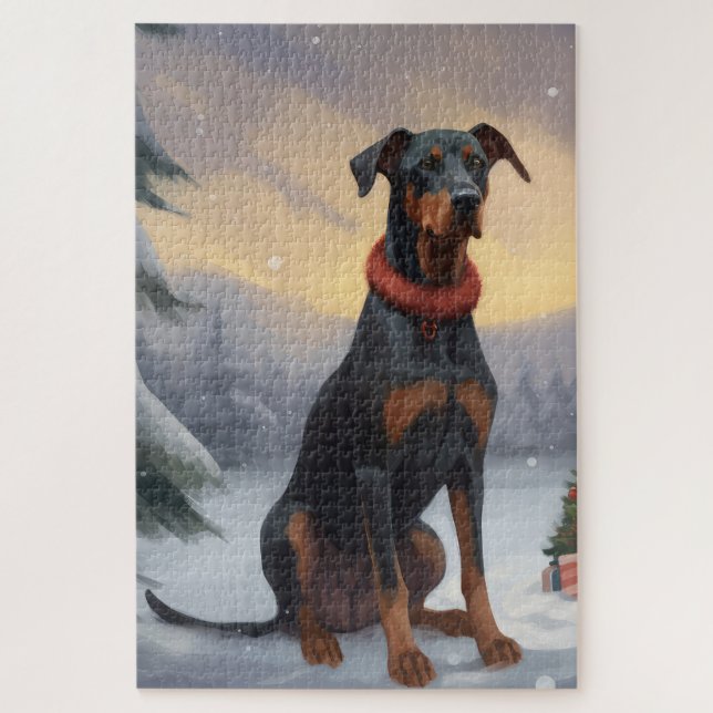 Doberman Dog in Snow Christmas  Jigsaw Puzzle (Vertical)