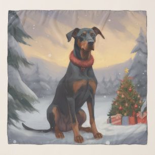 Doberman Dog in Snow Christmas  Scarf
