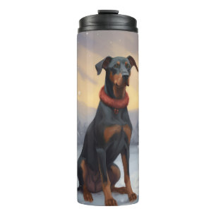 Doberman Dog in Snow Christmas Thermal Tumbler