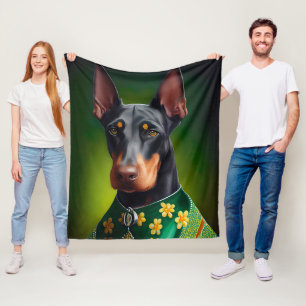 Doberman Dog in St. Patrick's Day Dress Fleece Blanket
