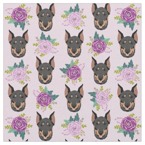 Doberman dog lavender florals fabric