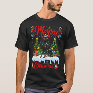 Doberman Dog Lights Xmas Tree Santa Doberman Chris T-Shirt