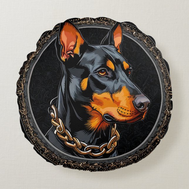 Doberman Dog Lover Gift Round Pillow (Front)