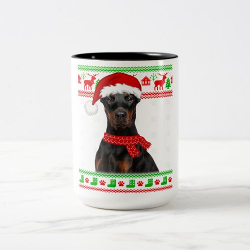 Doberman Dog Lover Xmas Ugly Dog Christmas Two_Tone Coffee Mug