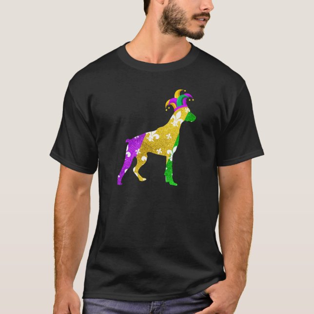 Doberman Dog Mardi Gras Carnivals Funny Puppy Love T-Shirt (Front)