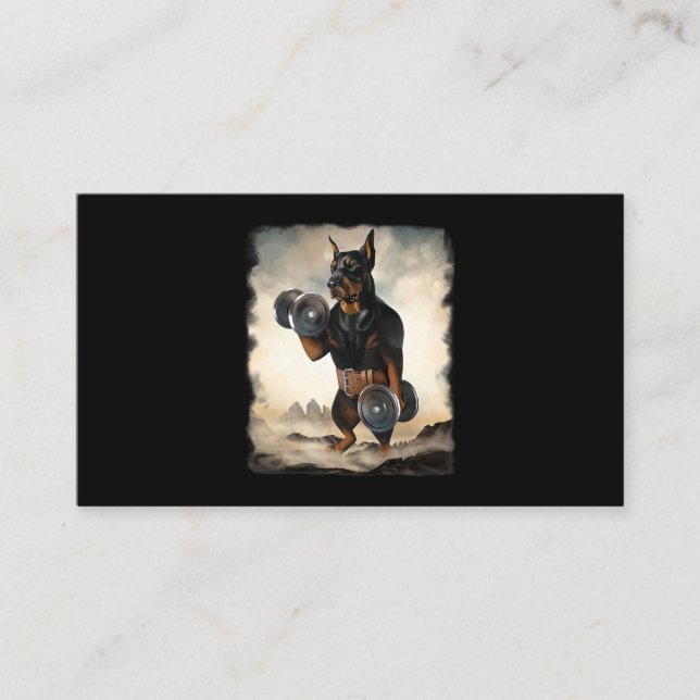 Doberman Dog Muscle Training Weightlifting with Du Business Card (Front)