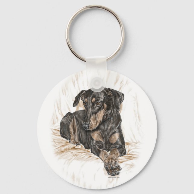 Doberman Dog Natural Ears for Keys Keychain (Front)