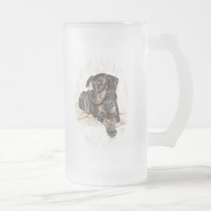 Doberman Dog Natural Ears Frosted Glass Beer Mug