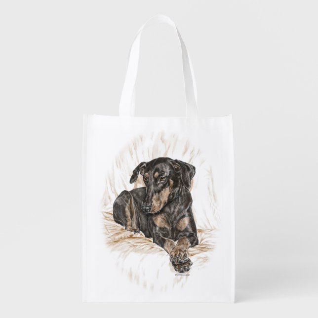 Doberman Dog Natural Ears Grocery Bag (Front)