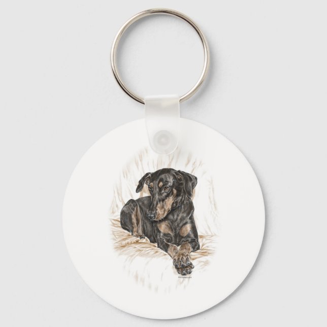 Doberman Dog Natural Ears Keychain (Front)