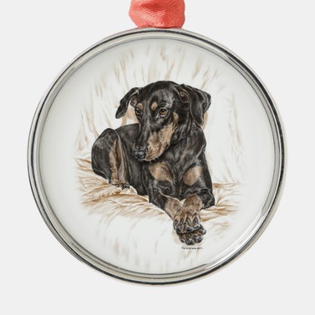 Doberman Dog Natural Ears Metal Ornament